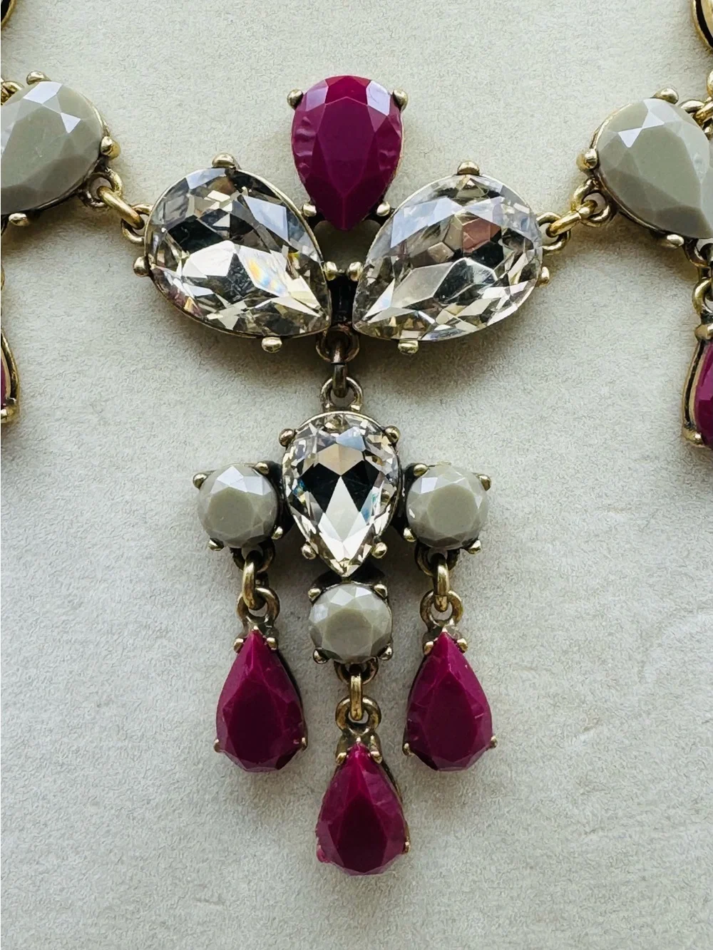 J. Crew Plum and Champagne Crystal Statement Necklace with Tassels
